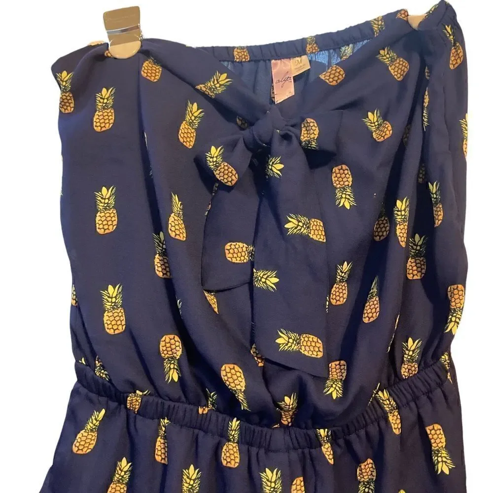ALYA STRAPLESS NAVY BLUE JUMPER WITH PINEAPPLES / SZ: M